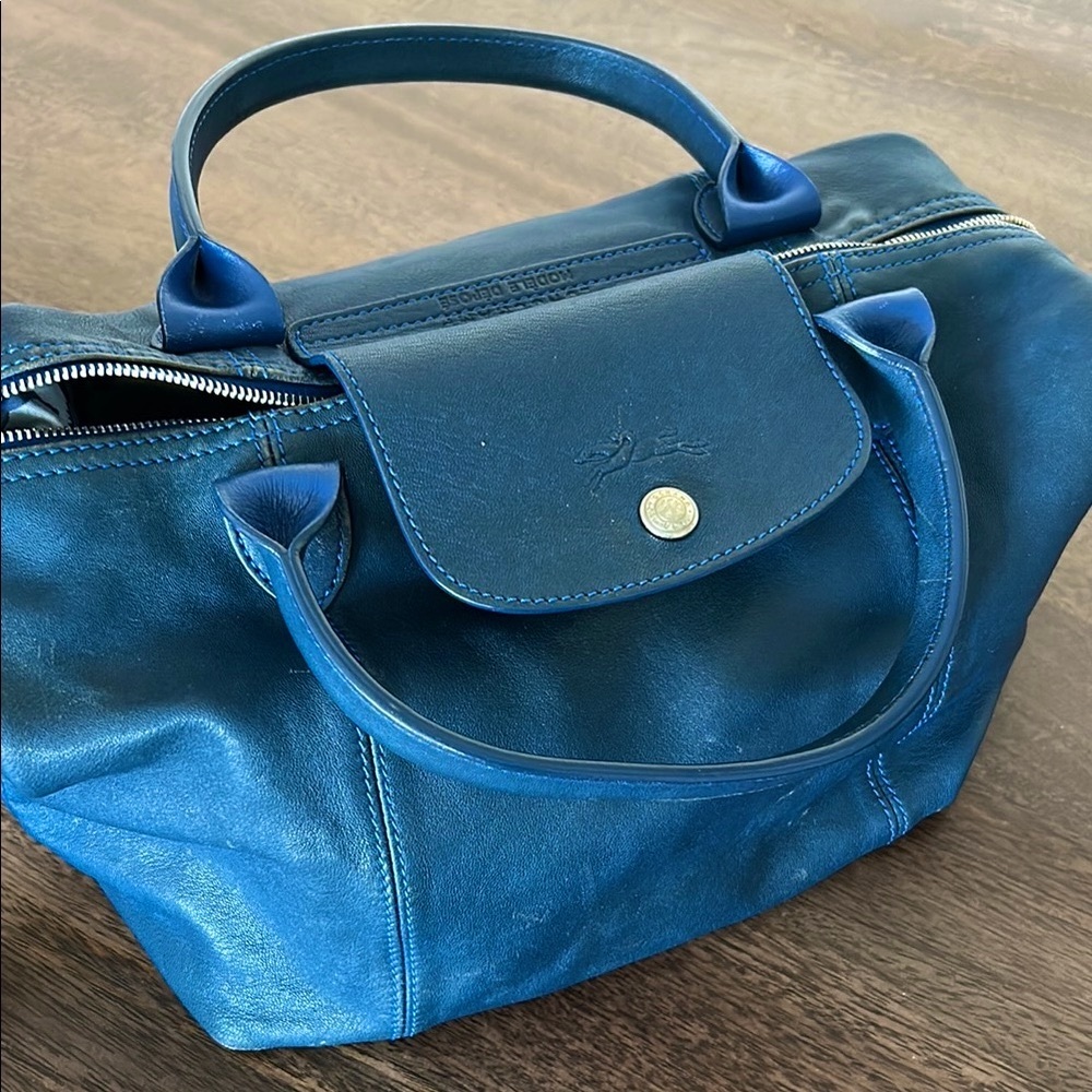 Longchamp - Blue Leather Tote Bag with Slouchy Design